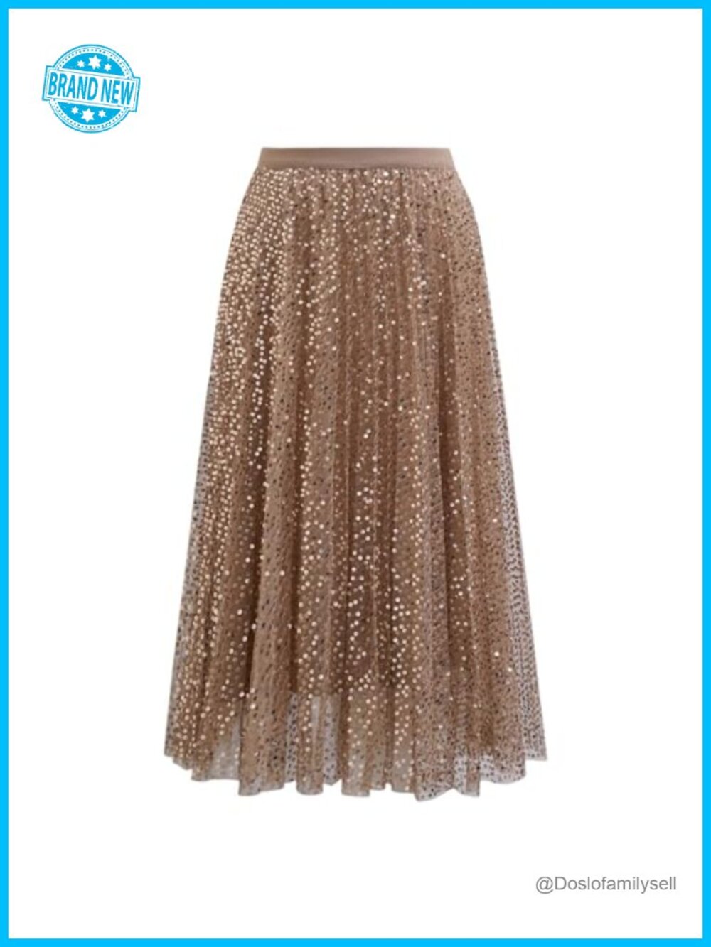 Sequin Embellished Tulle Tutu Midi Skirt A-Line Elastic Waist Mesh Lined